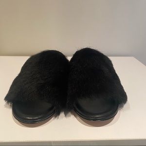 Diane Von Furstenberg Black Shearling Mule Size 7